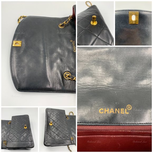 Authentic CHANEL Lambskin Medium Diana Single Chain Single Flap Bag Black gold h - Picture 8 of 12